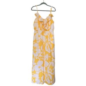 LOFT Yellow & White Floral Ruffle Maxi Dress